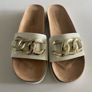 Call It Spring White and Gold Women's Sandals new size 10